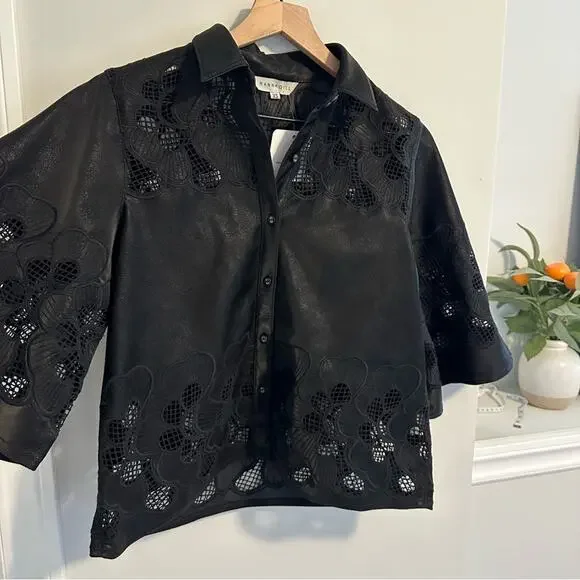 NWT Tuckernuck Ranna Gill Black Oversized Floral Faux Leather Top XS - Picture 11 of 15